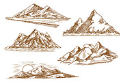 Mountain landscapes engraving sketch