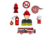 Fireman and firefighting icons