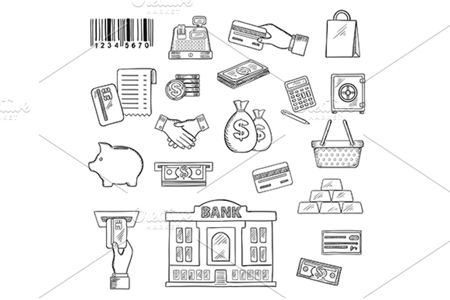 Money, banking and shopping icons in Graphics - product preview 8