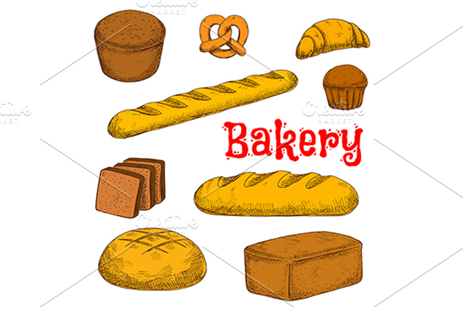 Rye, grain and wheat bread sketches in Graphics - product preview 8