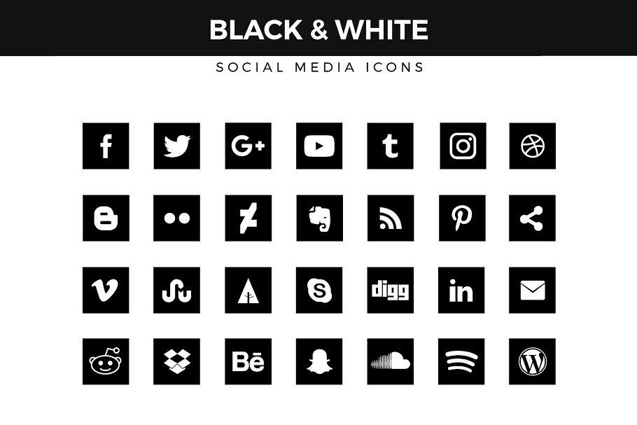 Black & White Social Media Icons in Black And White Icons - product preview 8