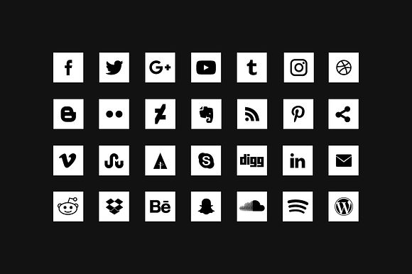 Black & White Social Media Icons in Black And White Icons - product preview 1