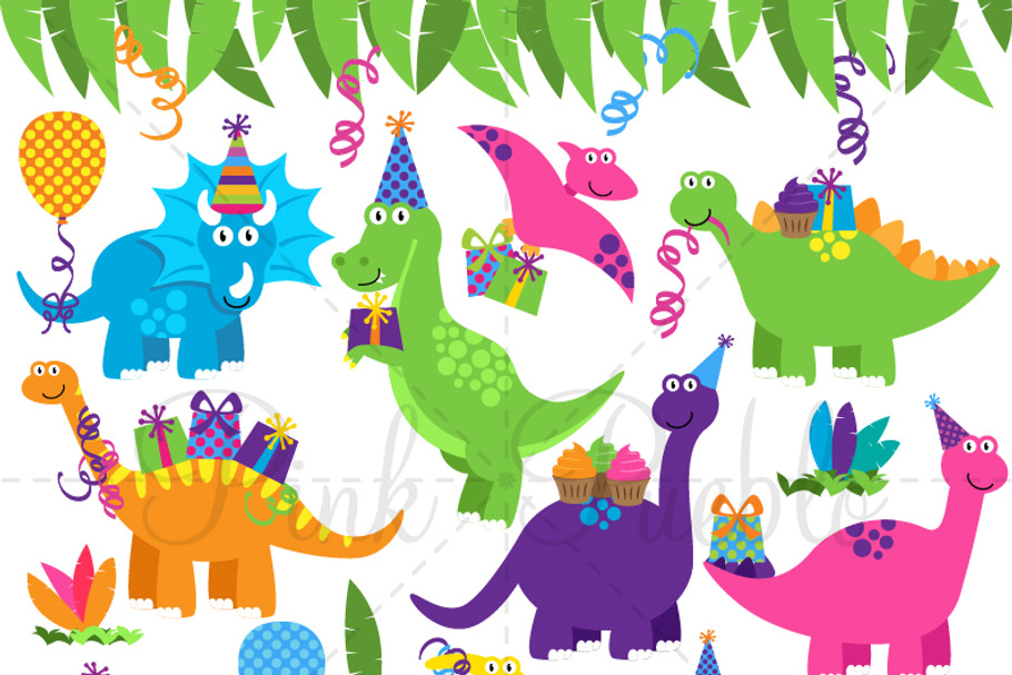 Birthday Dinosaur Clipart & Vectors