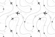Airline routes with planes on white