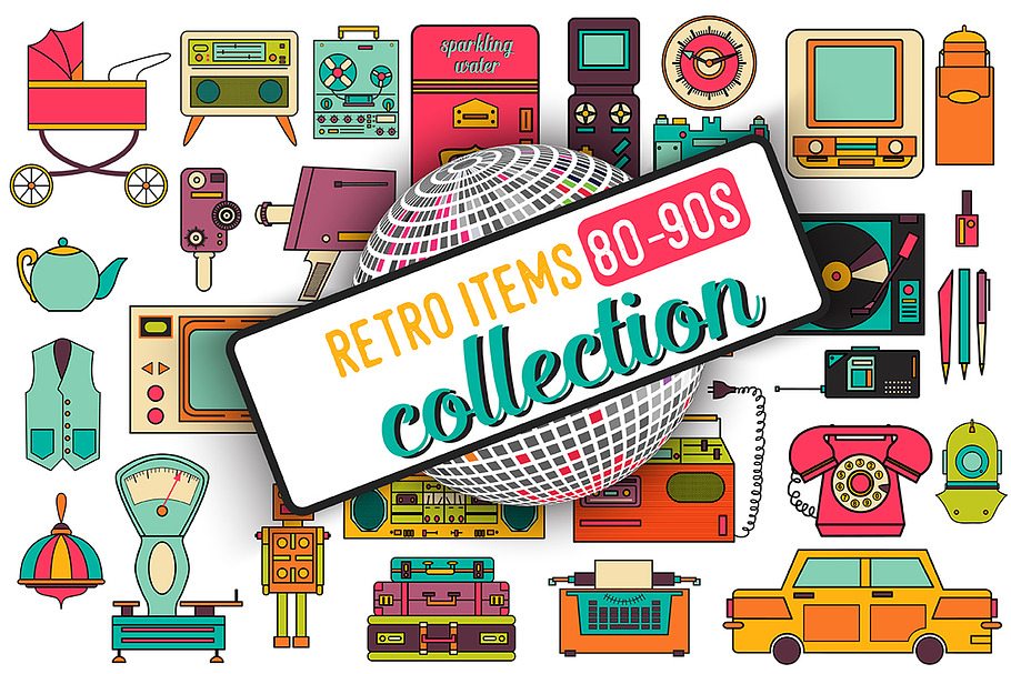 32 retro icons 80-90s collection.