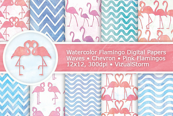 Pink Flamingo Watercolor Patterns in Patterns - product preview 1