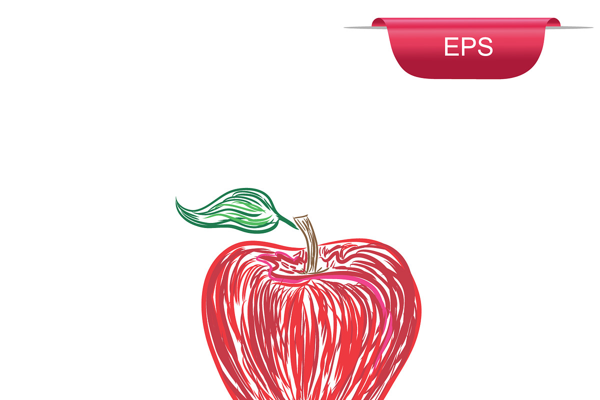 red apple, sketch style in Illustrations - product preview 8