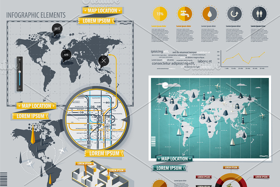 Infographic Elements with World Map in Illustrations - product preview 8
