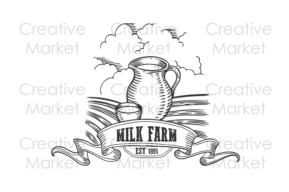 Milk farm hand drawn 2 labels in Illustrations - product preview 1