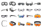 Set glasses goggles, isolated