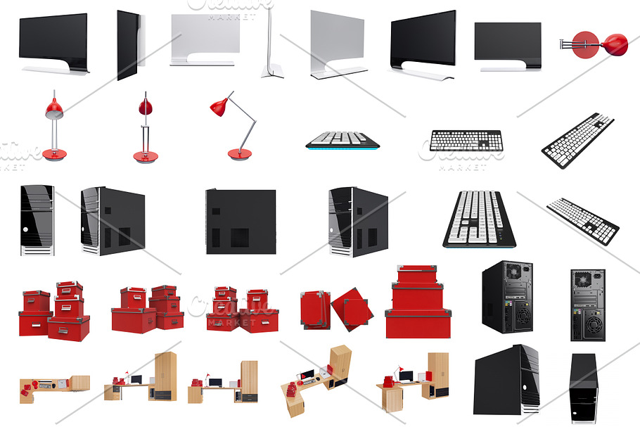 Furniture set for working, isolated in Objects - product preview 8