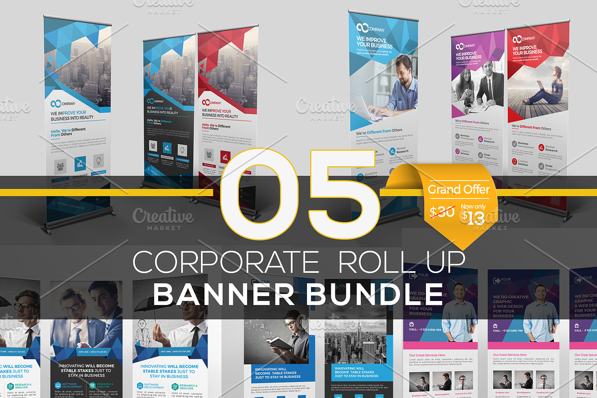 Roll Up Banner Bundle 5 in 1 in Flyer Templates - product preview 8