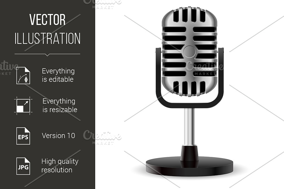 Realistic retro microphone in Graphics - product preview 8