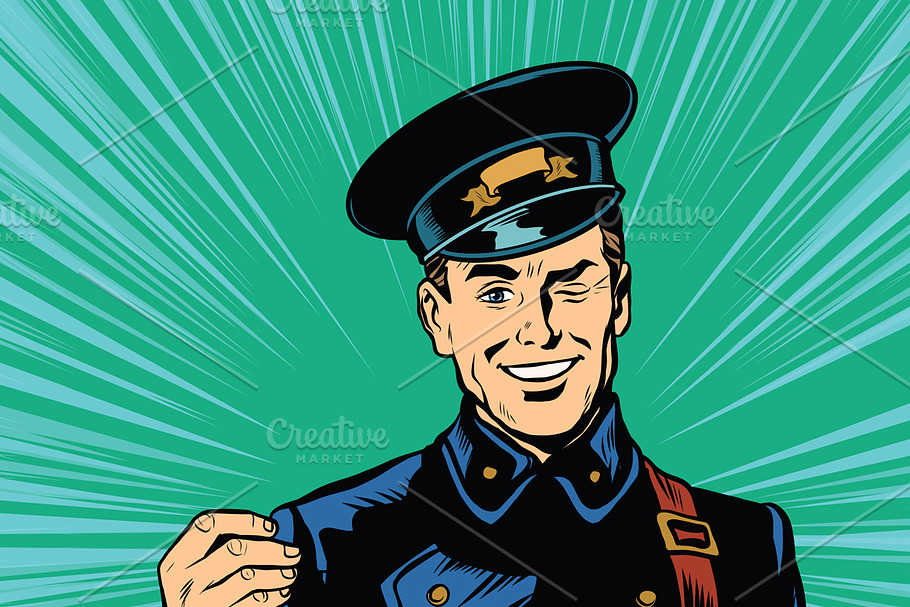 retro postman in blue uniform  in Illustrations - product preview 8