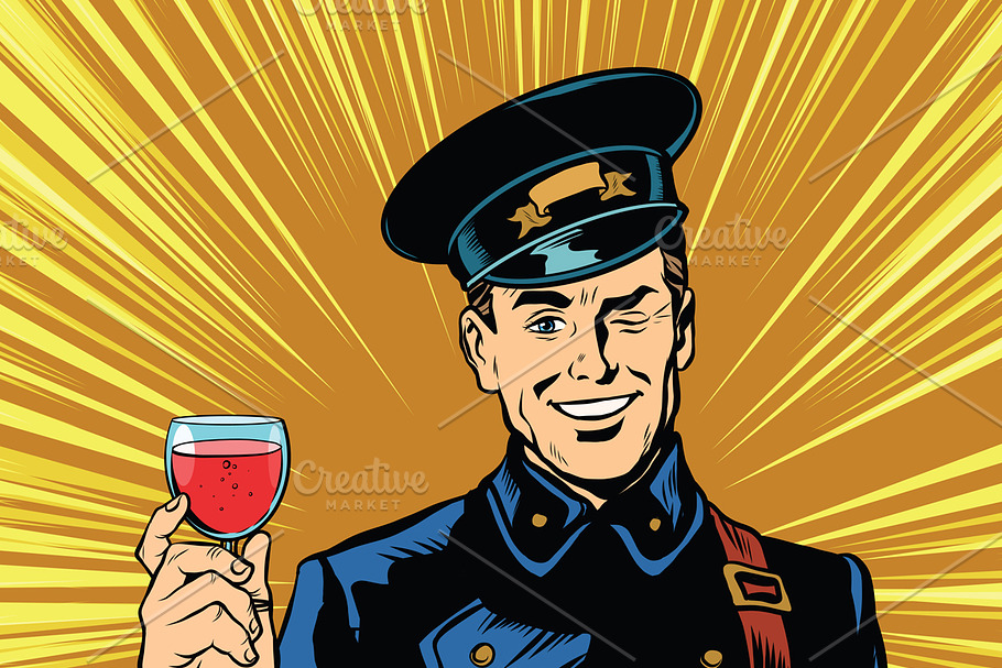 postman greeting glass of wine