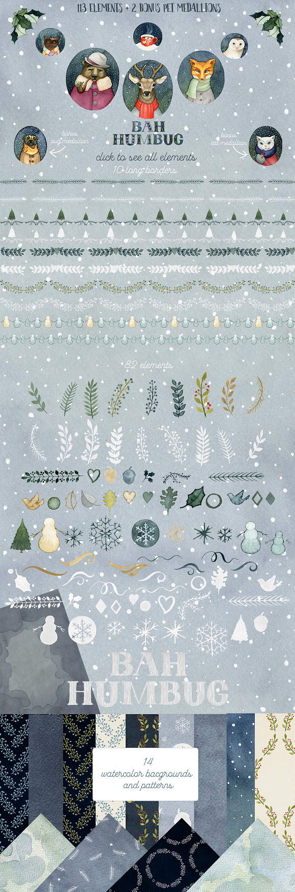 Watercolor Christmas Medallions in Illustrations - product preview 1