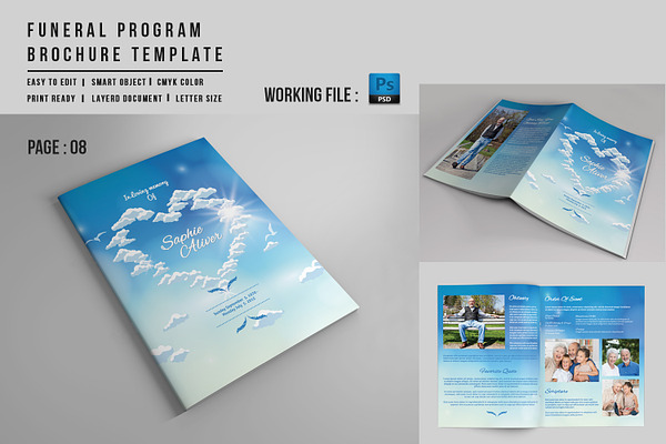 8 Page Funeral Booklet Template-V527