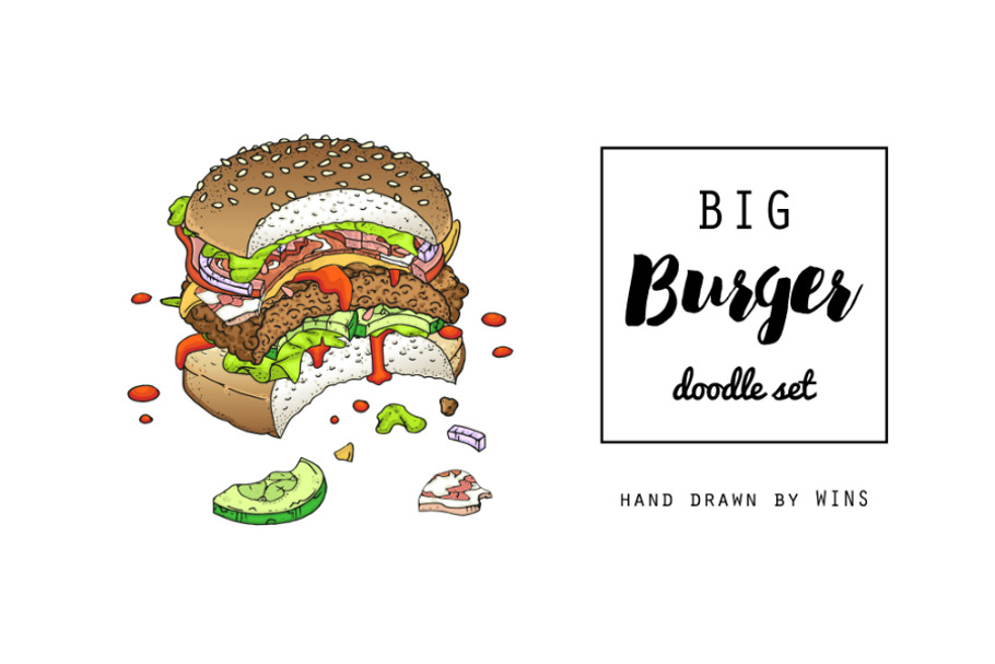 Big Burger Doodle set in Illustrations - product preview 8