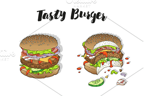 Big Burger Doodle set in Illustrations - product preview 1