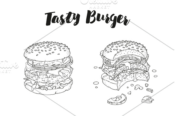 Big Burger Doodle set in Illustrations - product preview 2