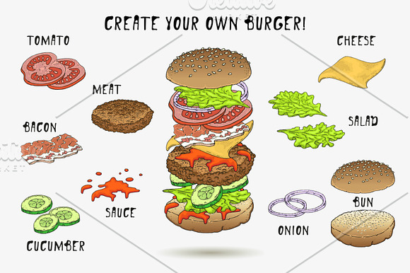Big Burger Doodle set in Illustrations - product preview 4