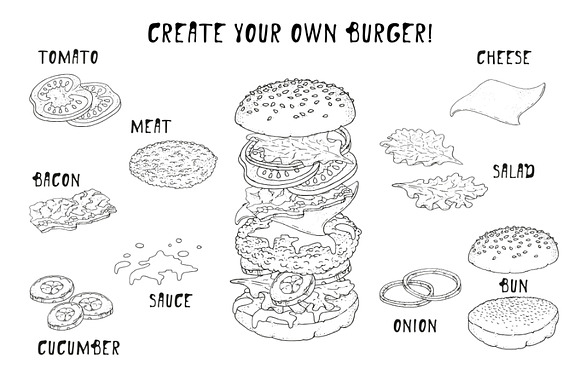 Big Burger Doodle set in Illustrations - product preview 5