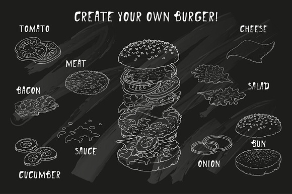Big Burger Doodle set in Illustrations - product preview 6