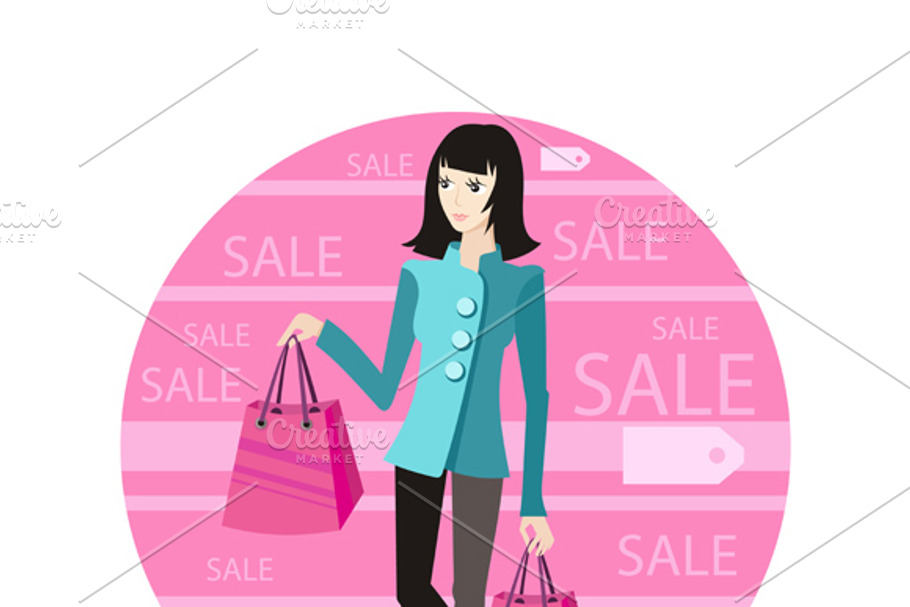 Icon Sale, Woman with Purchase in Illustrations - product preview 8