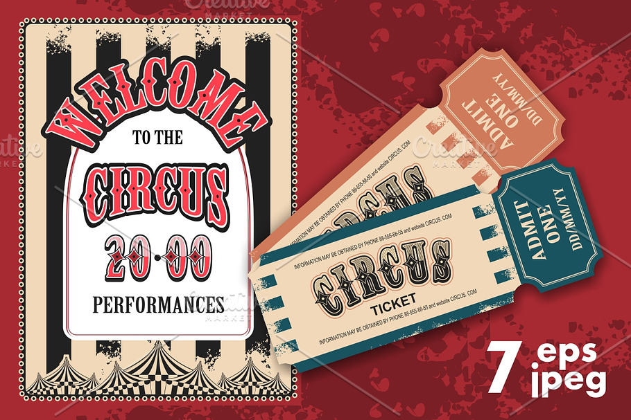 Circus retro posters tickets