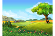 Rural landscape, vector background