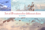 Watercolor set of skies