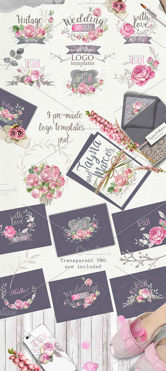 Roses watercolor 40PNG in Illustrations - product preview 1