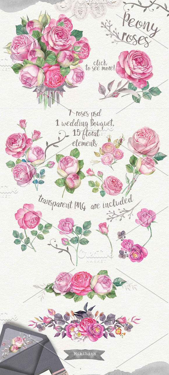 Roses watercolor 40PNG in Illustrations - product preview 4