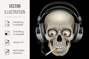 Skull with headphones with a cigaret