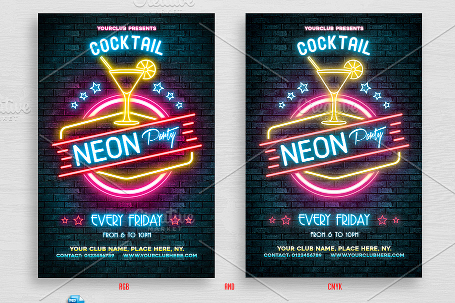 Neon Cocktail Party Flyer in Flyer Templates - product preview 8
