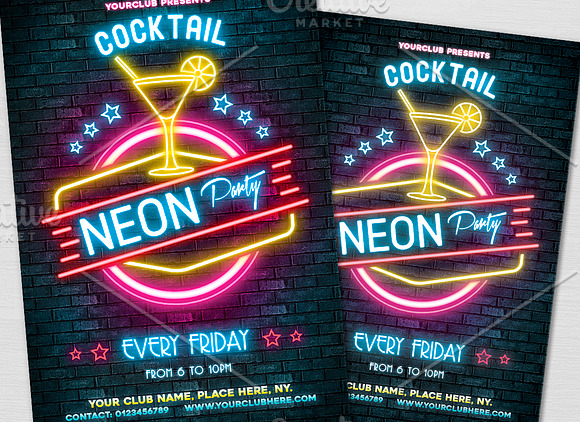 Neon Cocktail Party Flyer in Flyer Templates - product preview 1
