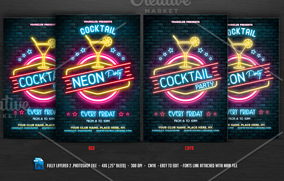 Neon Cocktail Party Flyer in Flyer Templates - product preview 2