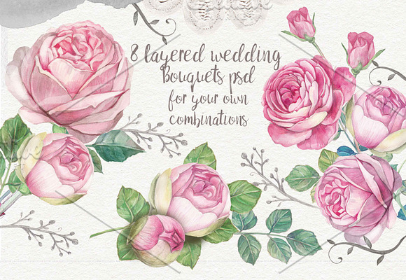 Roses watercolor 40PNG in Illustrations - product preview 6