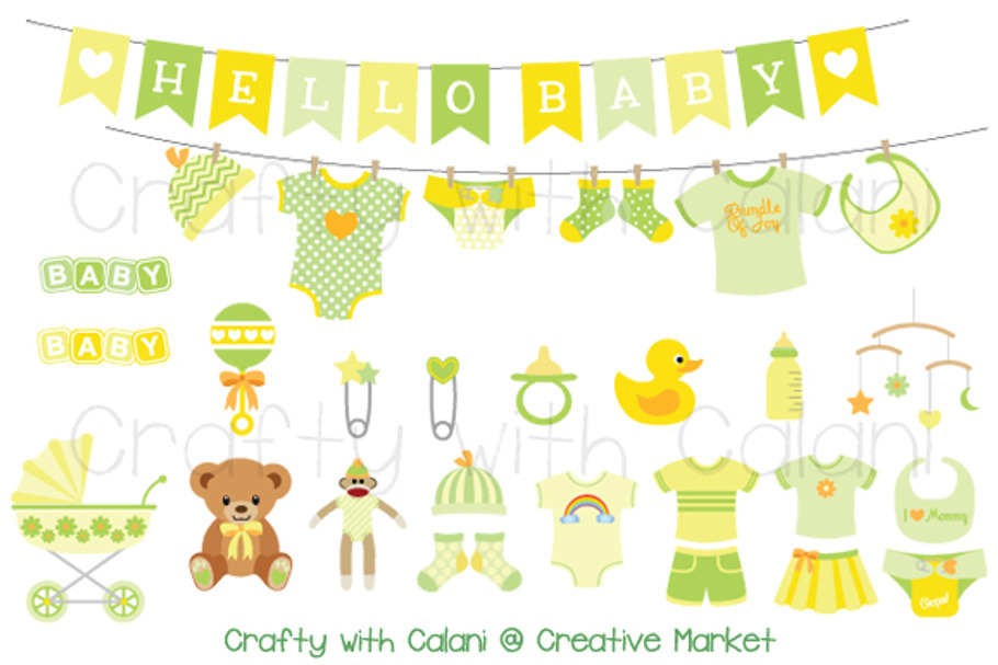 Yellow & Green Baby Clipart Set