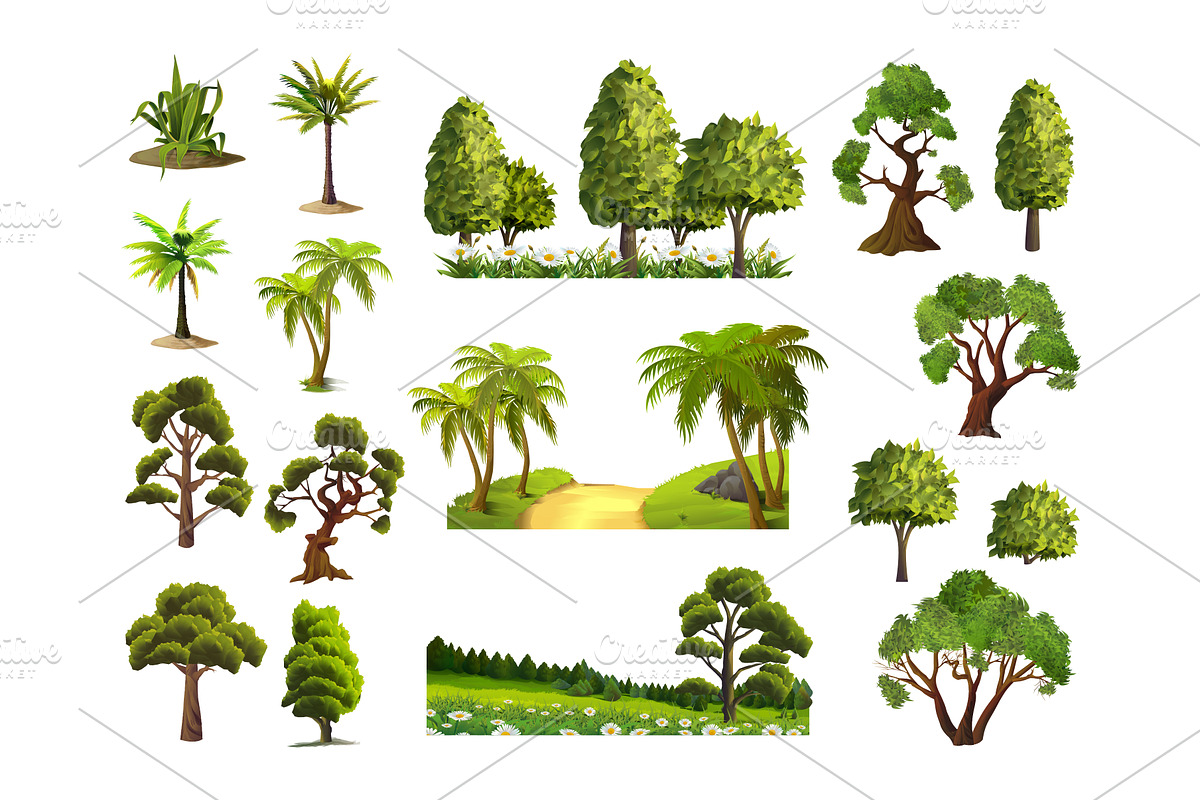 Trees, nature, forest, vector set in Graphics - product preview 8