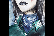 Aquarelle gothic freak girl portrait