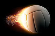 Volleyball in Fire on black backgrou