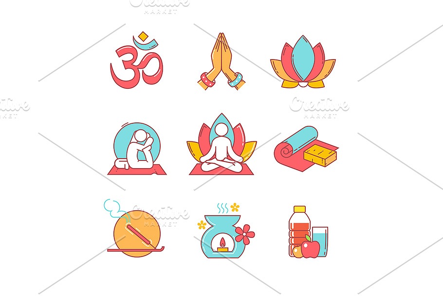 Yoga thin line icons set