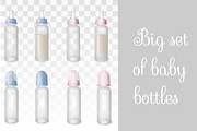 Transparent plastic baby bottles