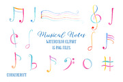 Watercolor Clipart Muscial Notes
