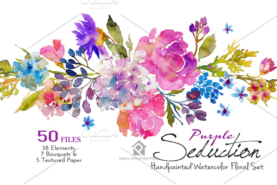 Purple Seduction- Watercolor Floral in Illustrations - product preview 8