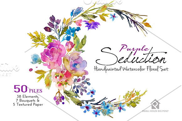 Purple Seduction- Watercolor Floral in Illustrations - product preview 2