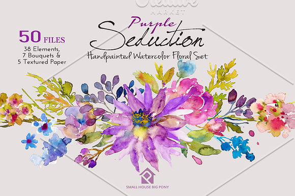 Purple Seduction- Watercolor Floral in Illustrations - product preview 3
