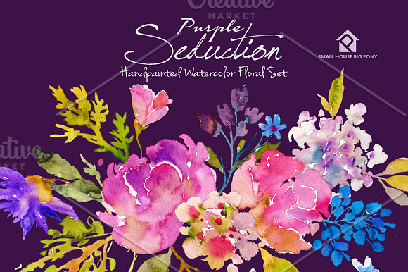 Purple Seduction- Watercolor Floral in Illustrations - product preview 4