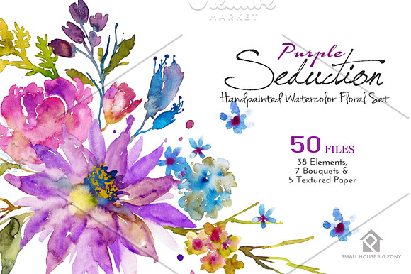 Purple Seduction- Watercolor Floral in Illustrations - product preview 5